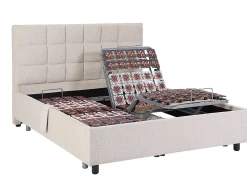 Lit électrique de relaxation déco tout plots + matelas ressorts ensachés et mémoire de forme - 2 x 70 x 190 cm - Tissu - Beige -