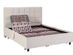 Lit électrique de relaxation déco tout plots + matelas ressorts ensachés et mémoire de forme - 2 x 70 x 190 cm - Tissu - Beige -