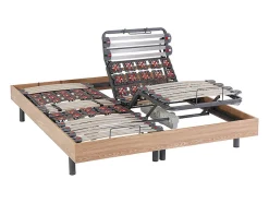 Lit électrique de relaxation lattes et plots + matelas mémoire de forme et bambou - 2 x 90 x 200 cm - Chêne - DAMYSOS de NATUREA