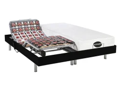 Lit électrique de relaxation tout plots + matelas mémoire de forme et bambou - 2 x 90 x 200 cm - Noir - LYSIS III de NATUREA