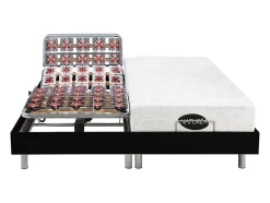 Lit électrique de relaxation tout plots + matelas mémoire de forme et bambou - 2 x 90 x 200 cm - Noir - LYSIS III de NATUREA
