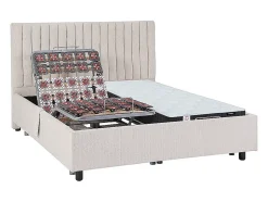 Lit électrique de relaxation déco tout plots + matelas ressorts ensachés et mémoire de forme - 2 x 80 x 200 cm - Tissu - Beige -