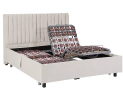 Lit électrique de relaxation déco tout plots + matelas ressorts ensachés et mémoire de forme - 2 x 80 x 200 cm - Tissu - Beige -