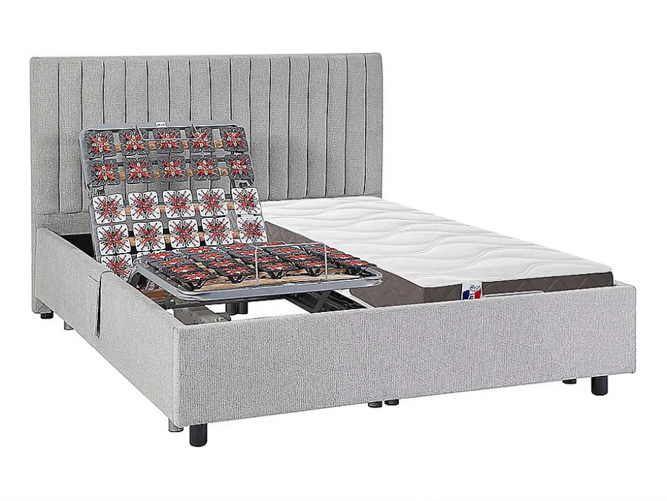 Lit électrique de relaxation déco tout plots + matelas 100% latex 3 zones - 2 x 70 x 190 cm - Tissu - Gris - TIARI de YSMÉE