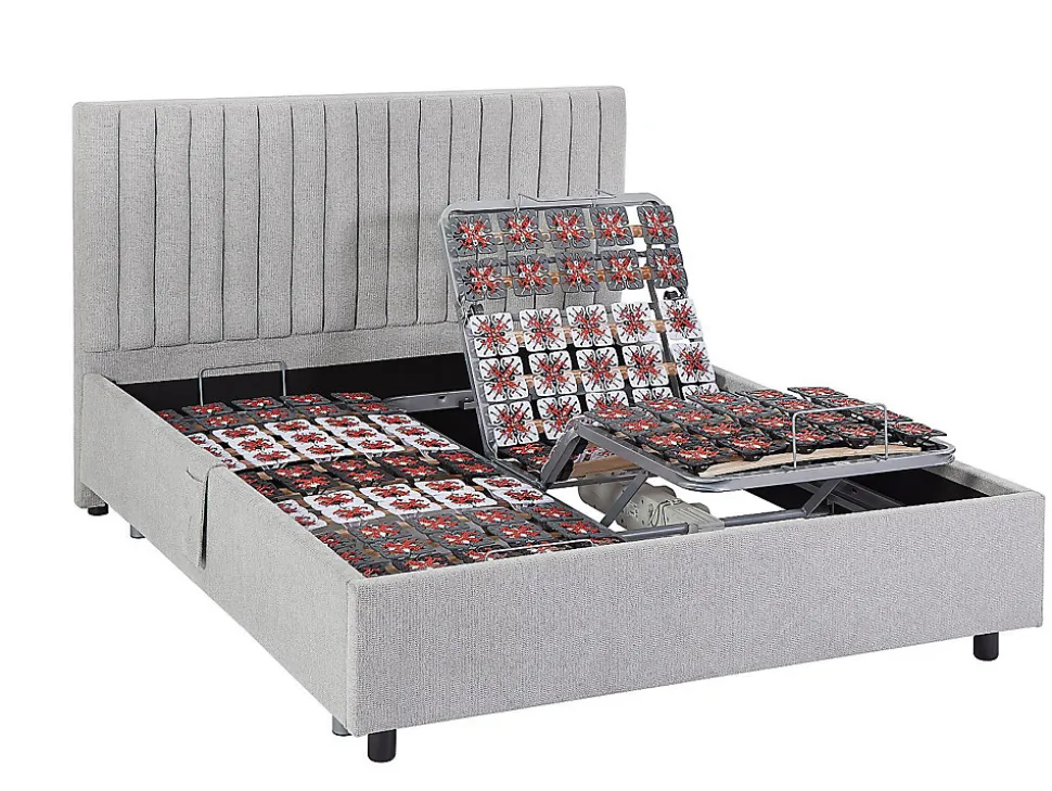 Lit électrique de relaxation déco tout plots + matelas 100% latex 3 zones - 2 x 70 x 190 cm - Tissu - Gris - TIARI de YSMÉE