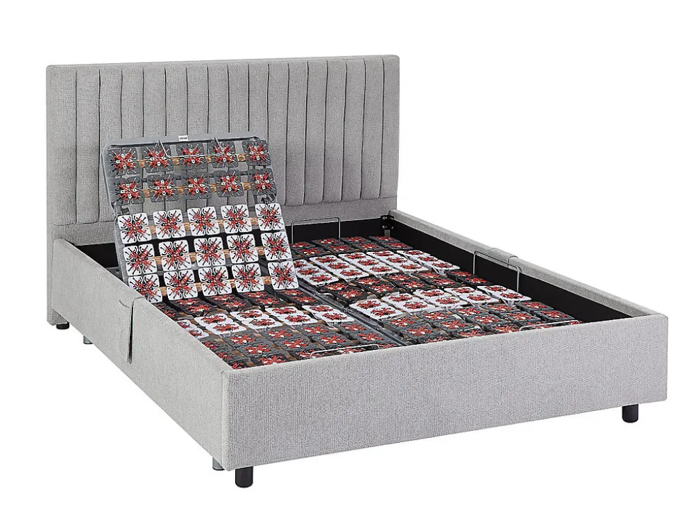 Lit électrique de relaxation déco tout plots + matelas 100% latex 3 zones - 2 x 70 x 190 cm - Tissu - Gris - TIARI de YSMÉE