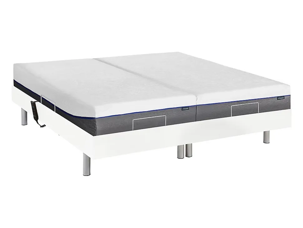 Lit électrique de relaxation tout plots + matelas mémoire de forme - 2 x 80 x 200 cm - Blanc - HESIODE III de YSMÉE