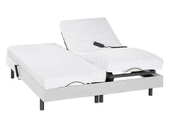 Lit électrique de relaxation lattes et plots + matelas accueil latex - 2 x 80 x 200 cm - Blanc - PANDORA II de YSMÉE
