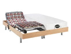 Lit électrique de relaxation tout plots + matelas mémoire de forme et bambou - 2 x 90 x 200 cm - Chêne - LYSIS III de NATUREA
