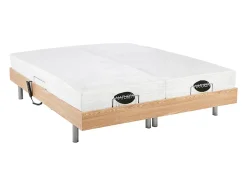Lit électrique de relaxation tout plots + matelas mémoire de forme et bambou - 2 x 90 x 200 cm - Chêne - LYSIS III de NATUREA