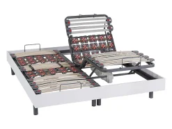 Lit électrique de relaxation lattes et plots + matelas 100% latex 3 zones - 2 x 80 x 200 cm - Blanc - MENELAS de YSMÉE