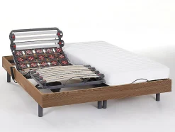 Lit électrique de relaxation lattes et plots + matelas accueil latex - 2 x 80 x 200 cm - Chêne - PANDORA II de YSMÉE