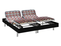 Lit électrique de relaxation tout plots + matelas ressorts ensachés et mémoire forme - 2 x 70 x 190 cm - Noir - PHANES de YSMÉE