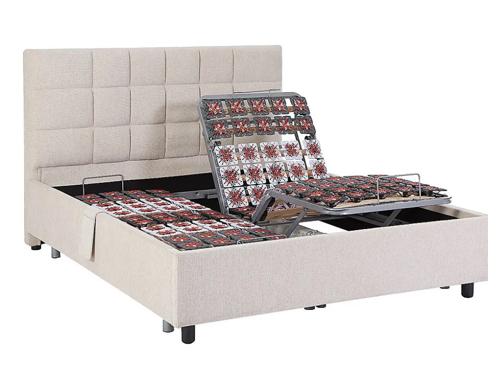 Lit électrique de relaxation déco tout plots + matelas 100% latex 3 zones - 2 x 70 x 190 cm - Tissu - Beige - JOFAR de YSMÉE