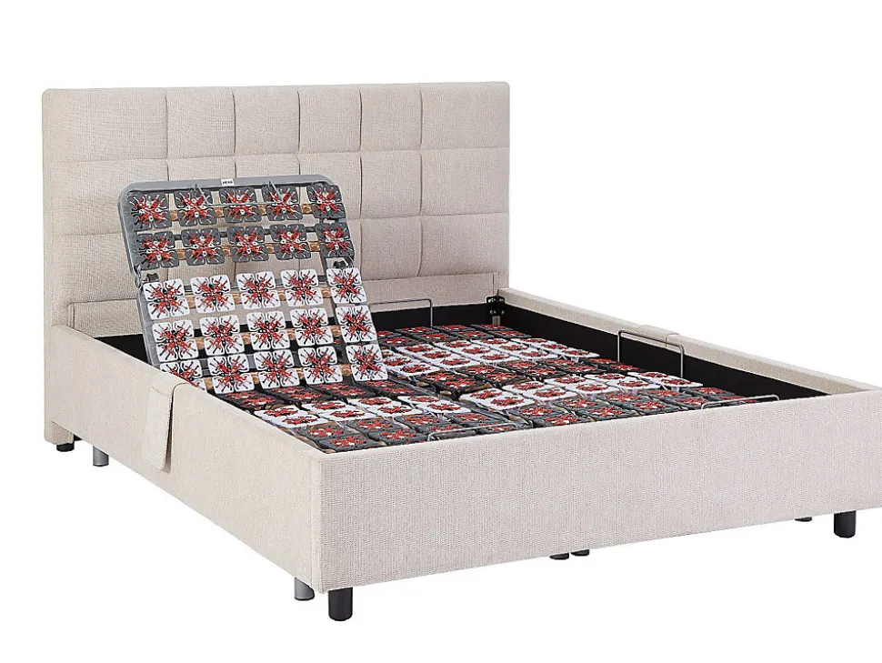 Lit électrique de relaxation déco tout plots + matelas 100% latex 3 zones - 2 x 70 x 190 cm - Tissu - Beige - JOFAR de YSMÉE