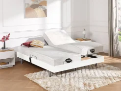 Lit électrique de relaxation tout plots + matelas mémoire de forme et bambou - 2 x 70 x 190 cm - Blanc - LYSIS III de NATUREA