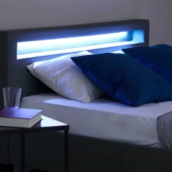 Lit LED double PINOT 140x190 cm, avec sommier, revêtement synthétique gris