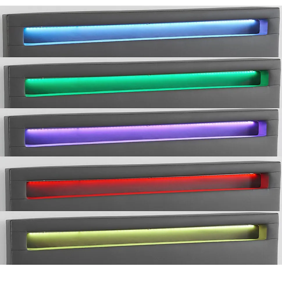 Lit LED double RIOJA 140x190 cm, avec sommier, revêtement tissu gris