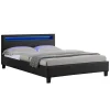 Lit LED double RIOJA 140x190 cm, avec sommier, revêtement tissu noir