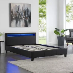 Lit LED Double 140x190 cm Sommier + Tête de Lit Noir