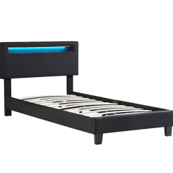 Lit LED simple AUSTIN 90x190 cm, avec sommier, revêtement en tissu noir