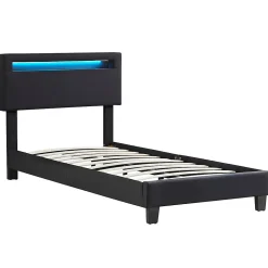 Lit LED simple AUSTIN 90x190 cm, avec sommier, revêtement en tissu noir