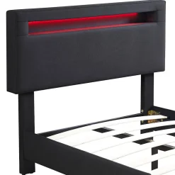 Lit LED simple AUSTIN 90x190 cm, avec sommier, revêtement en tissu noir