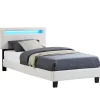 Lit LED simple AUSTIN 90x190 cm, avec sommier, revêtement en tissu blanc