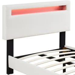 Lit LED simple AUSTIN 90x190 cm, avec sommier, revêtement en tissu blanc