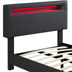 Lit LED simple EVAN 90x190 cm, avec sommier, revêtement en synthétique noir