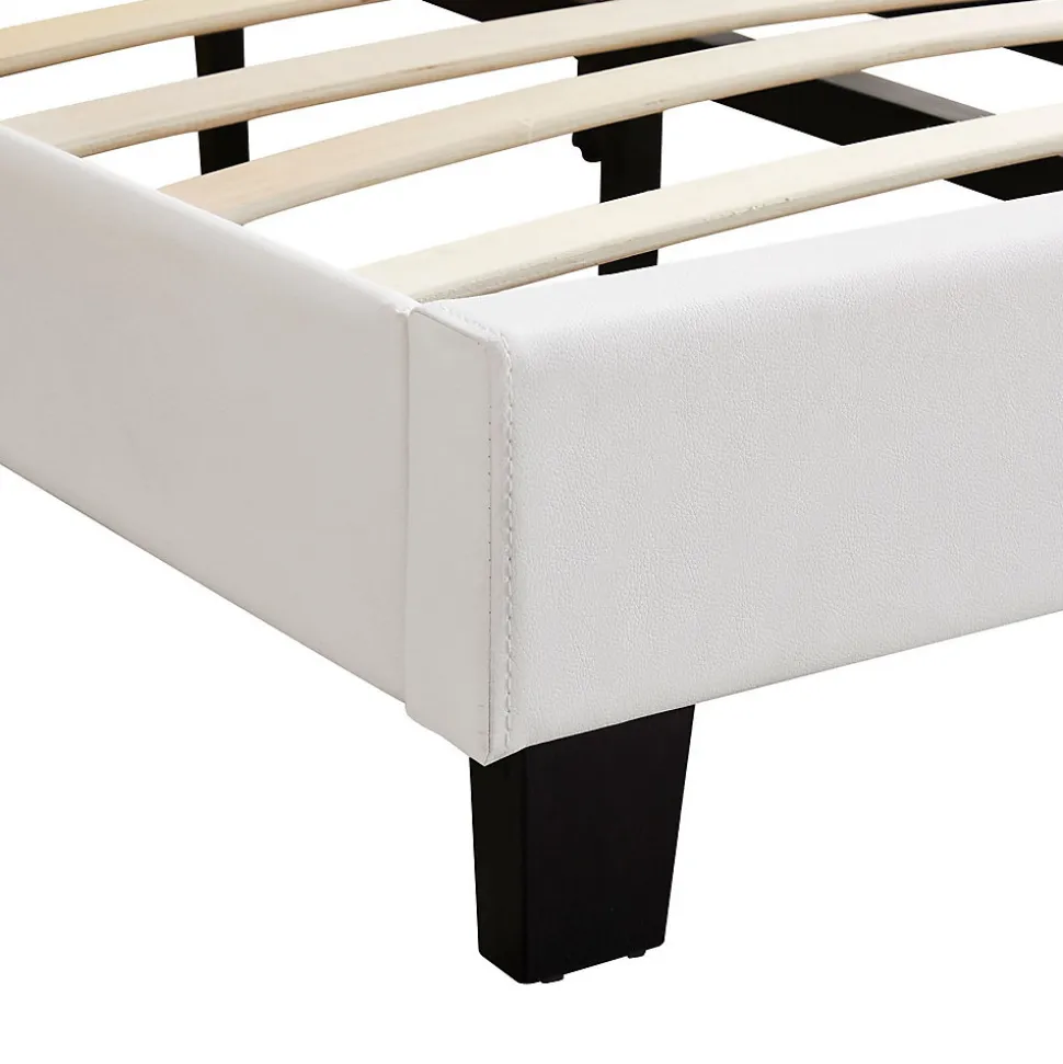 Lit LED simple EVAN 90x190 cm, avec sommier, revêtement en synthétique blanc