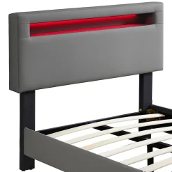 Lit LED simple EVAN 90x190 cm, avec sommier, revêtement en synthétique gris