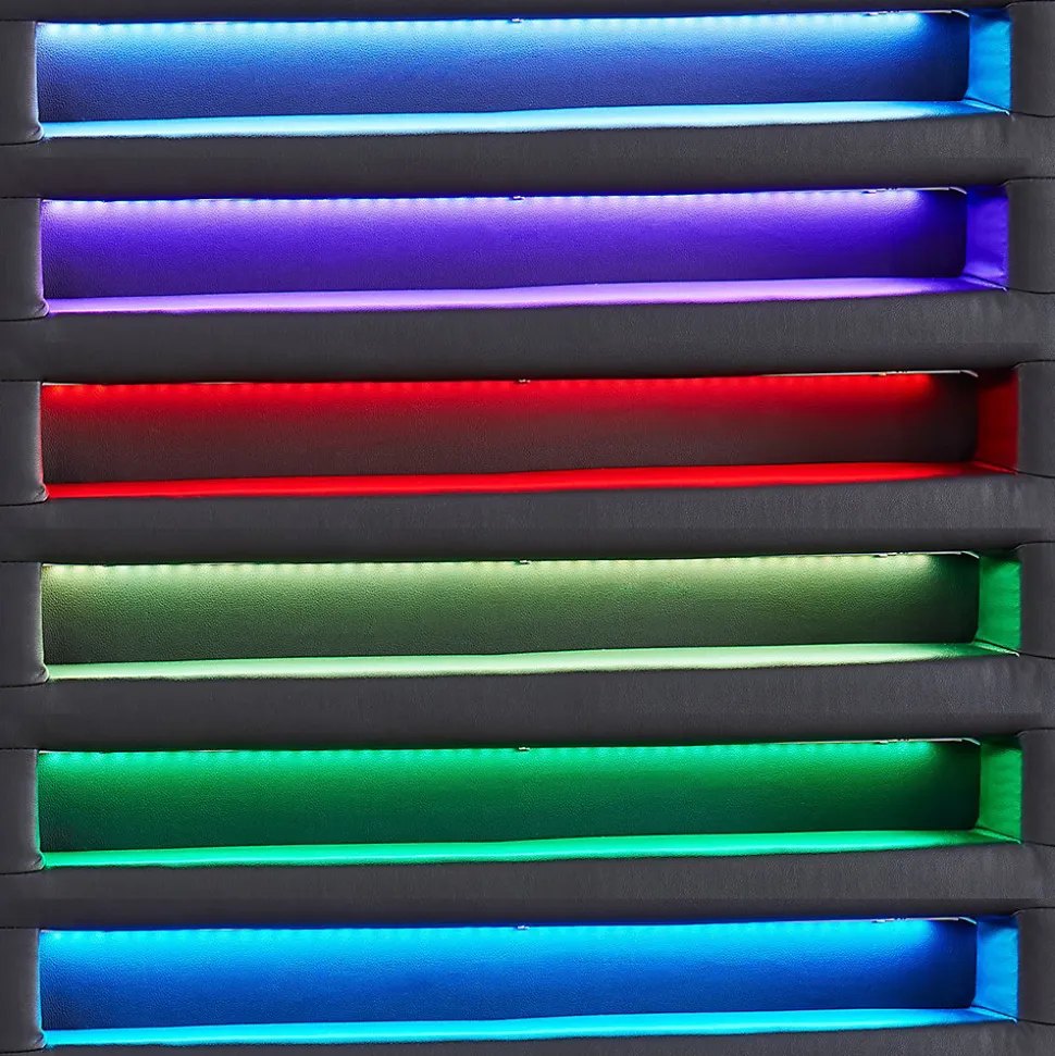 Lit LED simple LUCENO 90x190 cm, avec sommier, revêtement synthétique noir