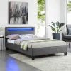 Lit LED simple MIRANDO 120x190 cm, avec sommier, revêtement synthétique gris