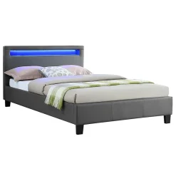Lit LED simple MIRANDO 120x190 cm, avec sommier, revêtement synthétique gris