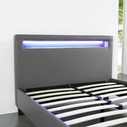 Lit LED simple MIRANDO 120x190 cm, avec sommier, revêtement synthétique gris