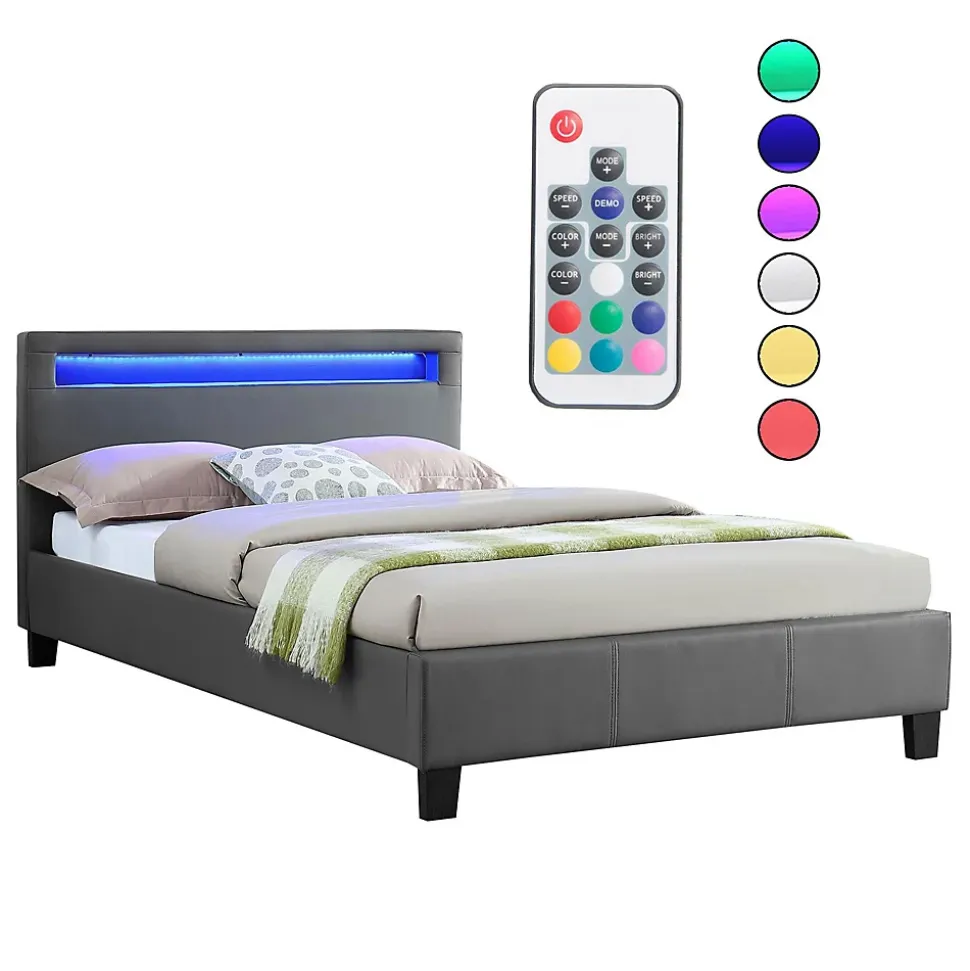 Lit LED simple MIRANDO 120x190 cm, avec sommier, revêtement synthétique gris