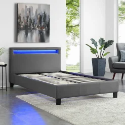 Lit LED simple MIRANDO 120x190 cm, avec sommier, revêtement synthétique gris