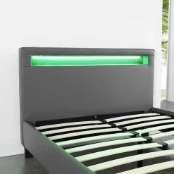 Lit LED simple MIRANDO 120x190 cm, avec sommier, revêtement synthétique gris