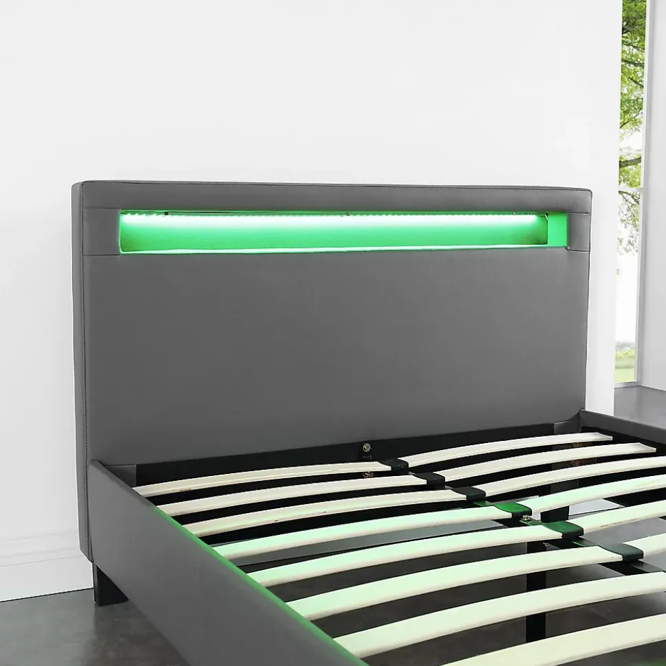 Lit LED simple MIRANDO 120x190 cm, avec sommier, revêtement synthétique gris