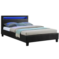 Lit LED simple MIRANDO 120x190 cm, avec sommier, revêtement synthétique noir