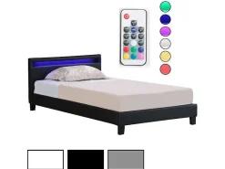 Lit LED simple MIRANDO 120x190 cm, avec sommier, revêtement synthétique noir