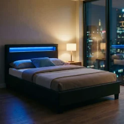 Lit LED simple MIRANDO 120x190 cm, avec sommier, revêtement synthétique noir