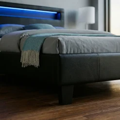 Lit LED simple MIRANDO 120x190 cm, avec sommier, revêtement synthétique noir