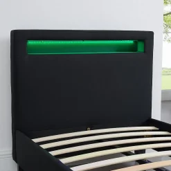 Lit LED simple MOLINA 90x190 cm, avec sommier, revêtement tissu noir