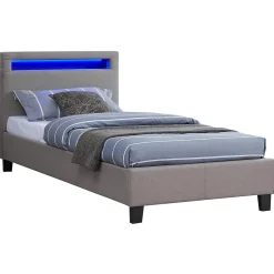 Lit LED simple MOLINA 90x190 cm, avec sommier, revêtement tissu gris