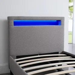 Lit LED simple MOLINA 90x190 cm, avec sommier, revêtement tissu gris