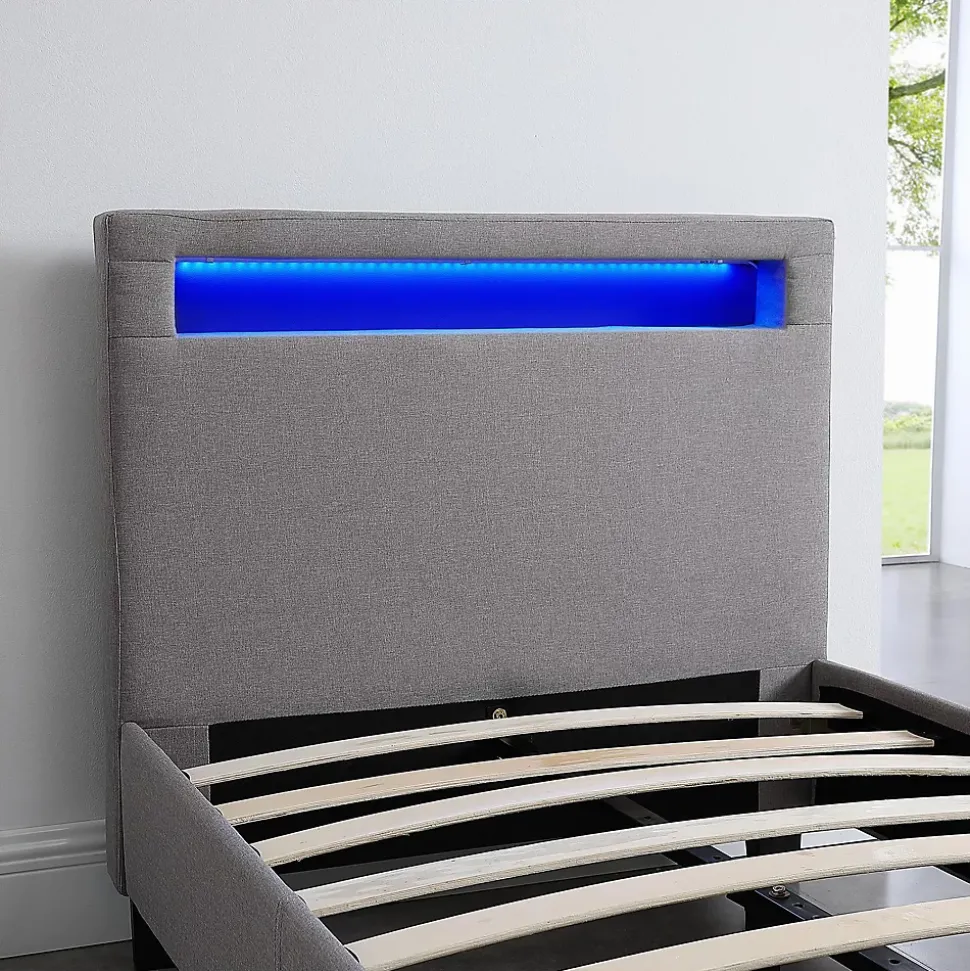 Lit LED simple MOLINA 90x190 cm, avec sommier, revêtement tissu gris