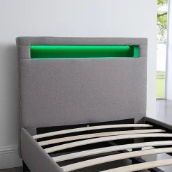 Lit LED simple MOLINA 90x190 cm, avec sommier, revêtement tissu gris