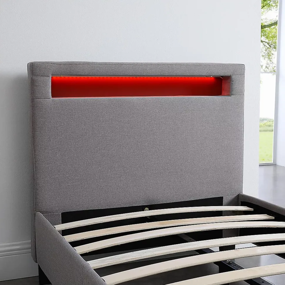 Lit LED simple MOLINA 90x190 cm, avec sommier, revêtement tissu gris